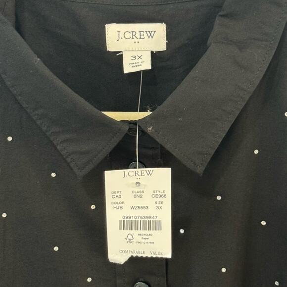 NWT J. Crew 3X Rhinestone modern button-down Black Cotton Lightweight CE968 - Picture 7 of 12